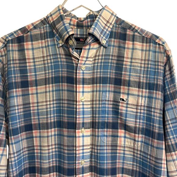 Vineyard Vines men’s small long sleeved blue white pink plaid button down shirt - Picture 2 of 7